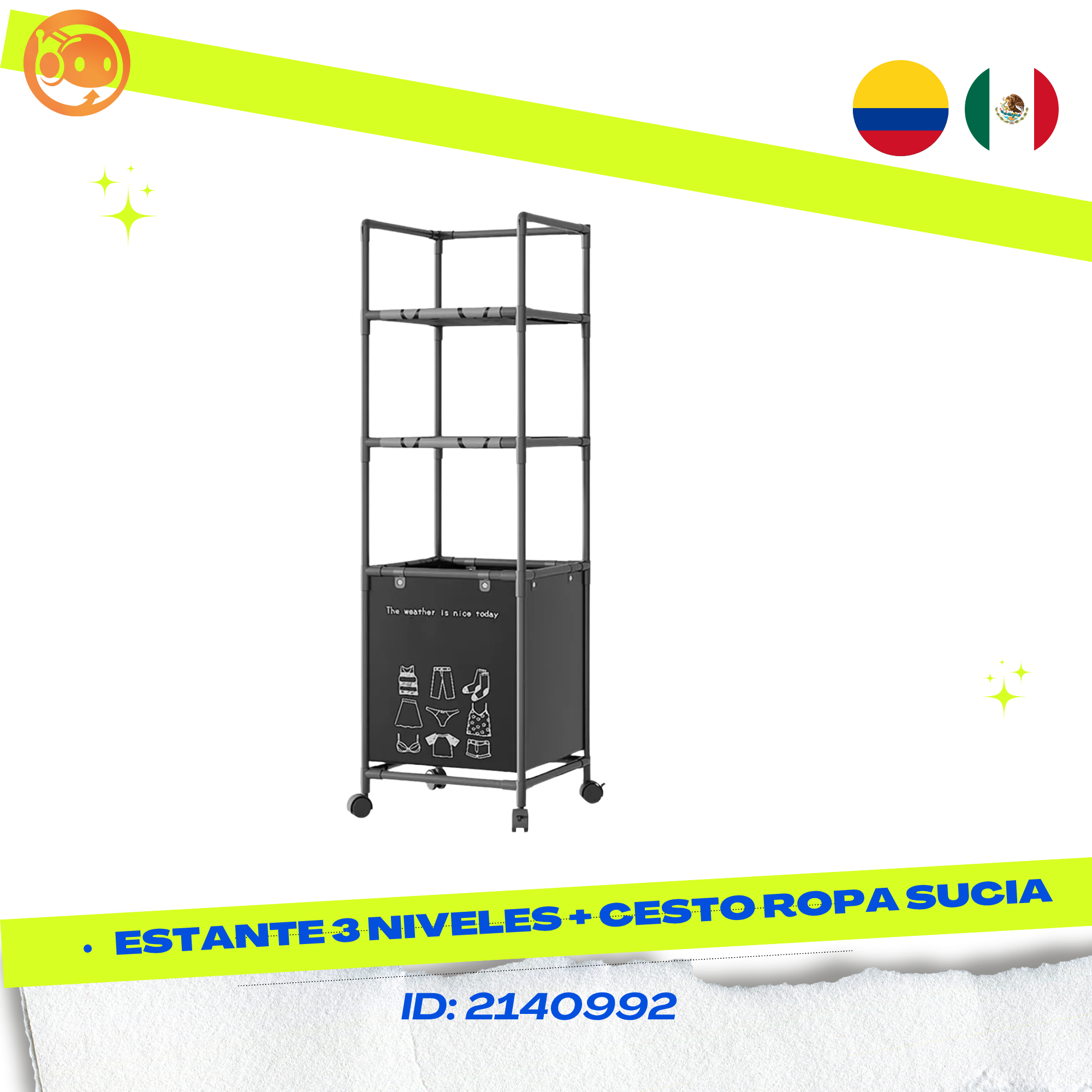 Estante 2 Niveles + Cesto Ropa Sucia